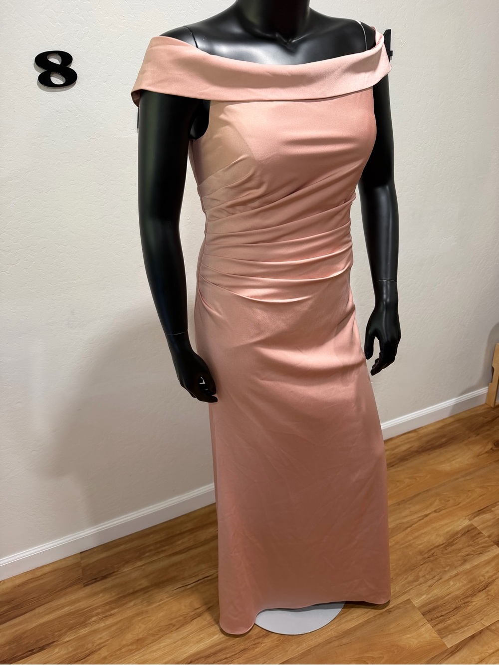 Allure Bridals Blush Satin Off Shoulder Formal Gown Size 16 - Picture 2 of 12